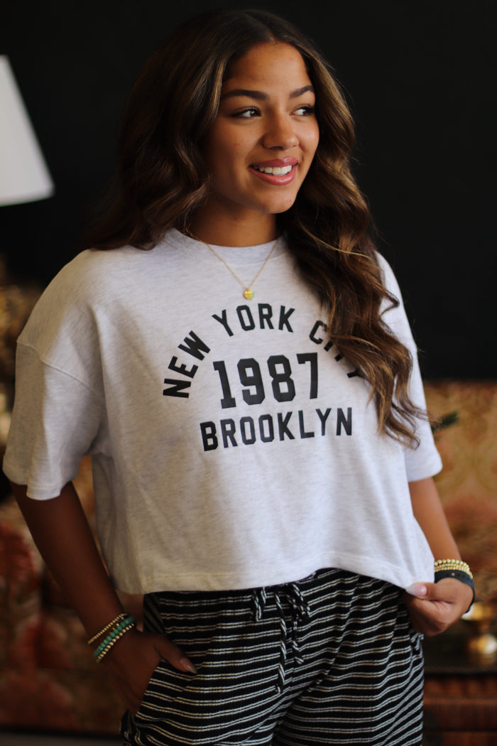 Heathered White Brooklyn Short Sleeve Sweatshirt