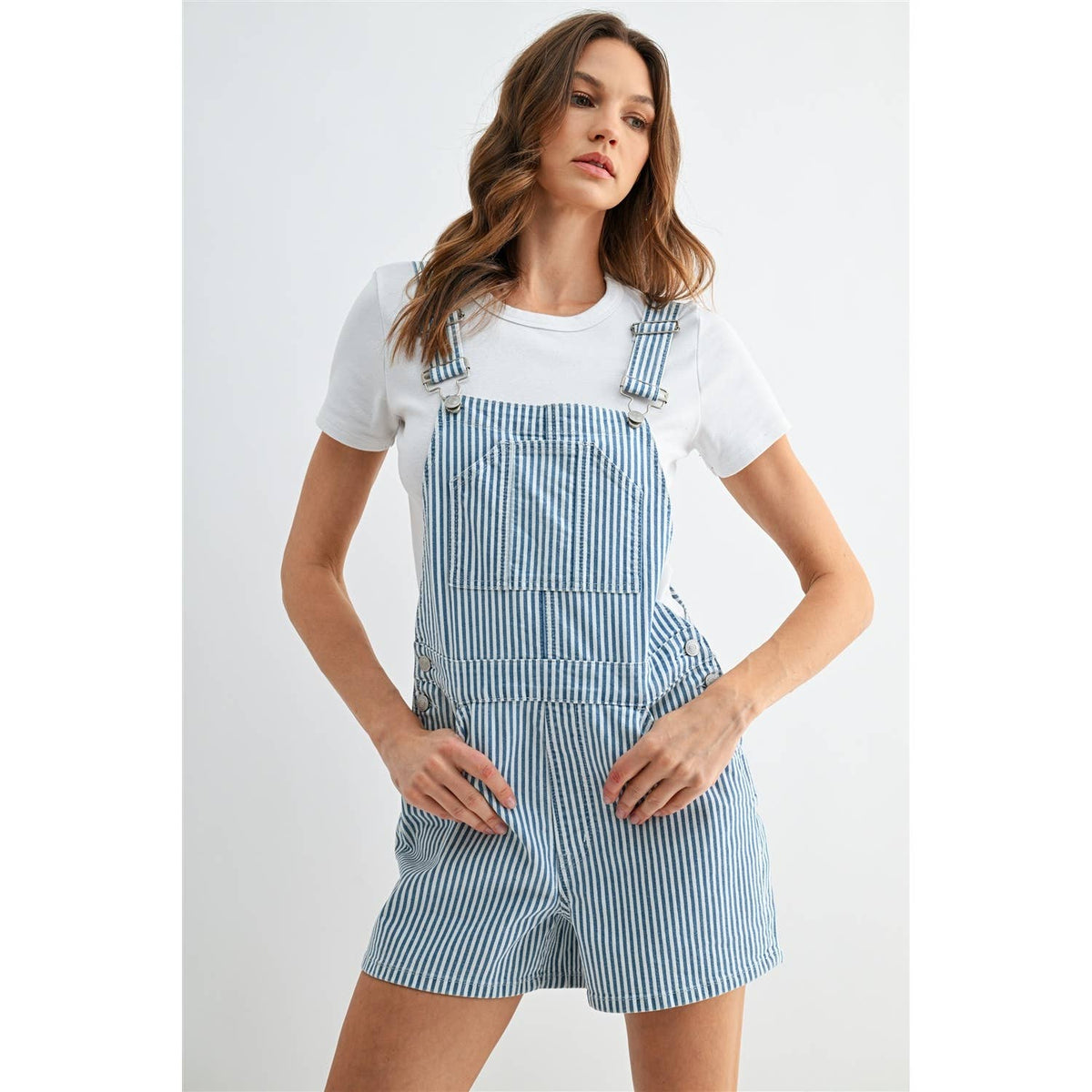Gabby Striped Bib Short Overalls