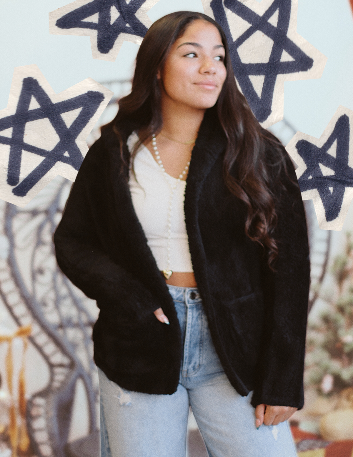 Teddy Hooded Jacket + Black | BF '25