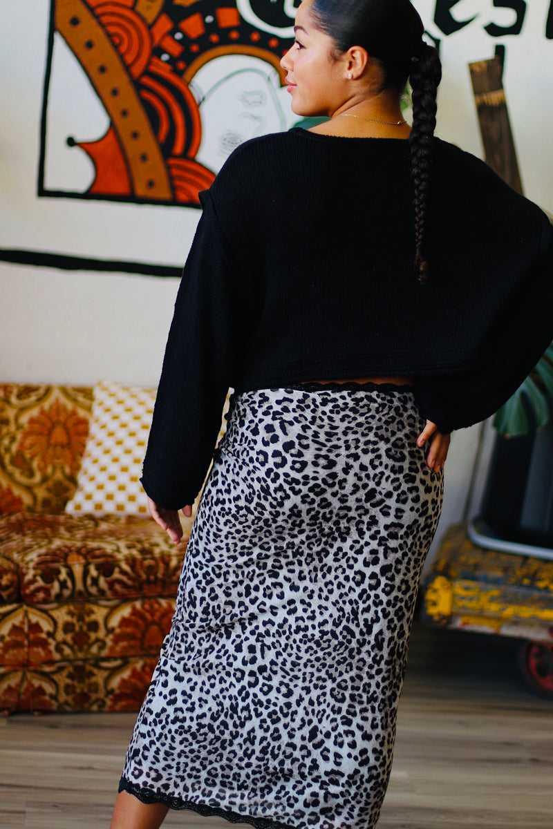 Leopard Pencil Skirt w/ Lace Trim