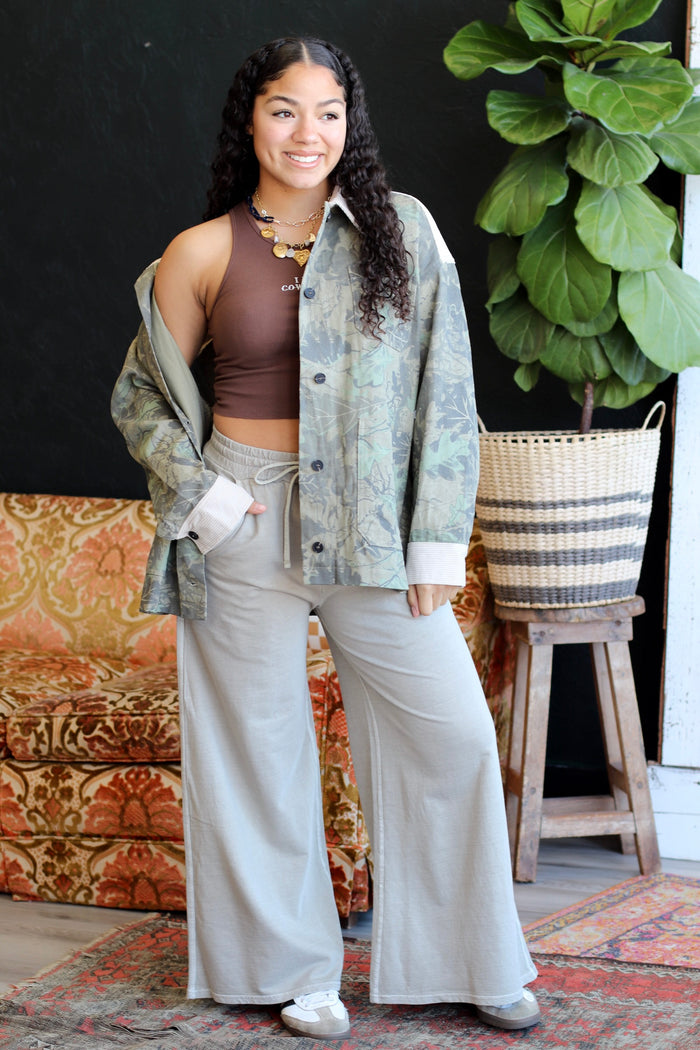 Mineral Wash Wide Leg Pants + Beige