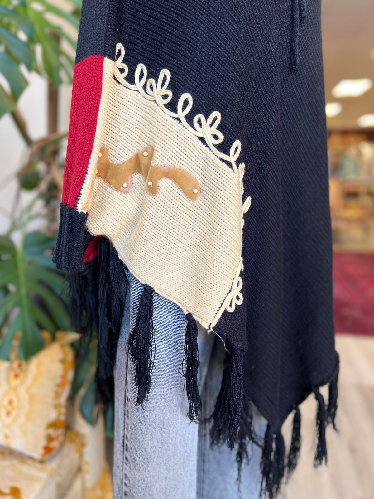 Vault Vintage | Black Fringe Poncho Large