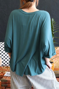 Teal High-Low Batwing Sleeve Top