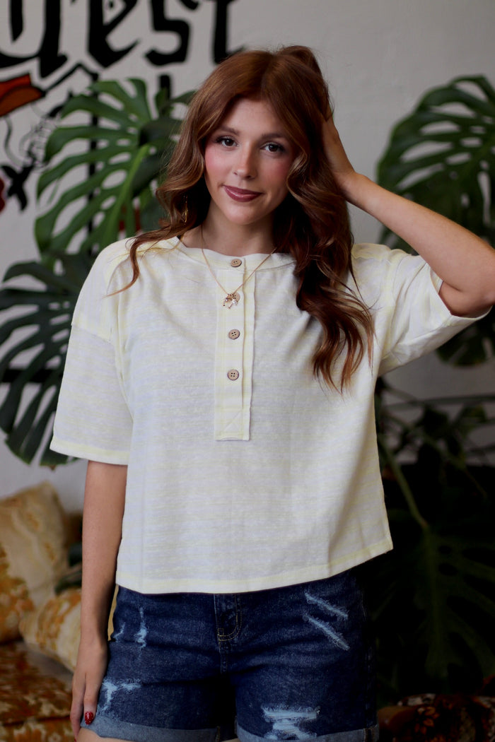 Lauren Yellow Striped Henley Tee