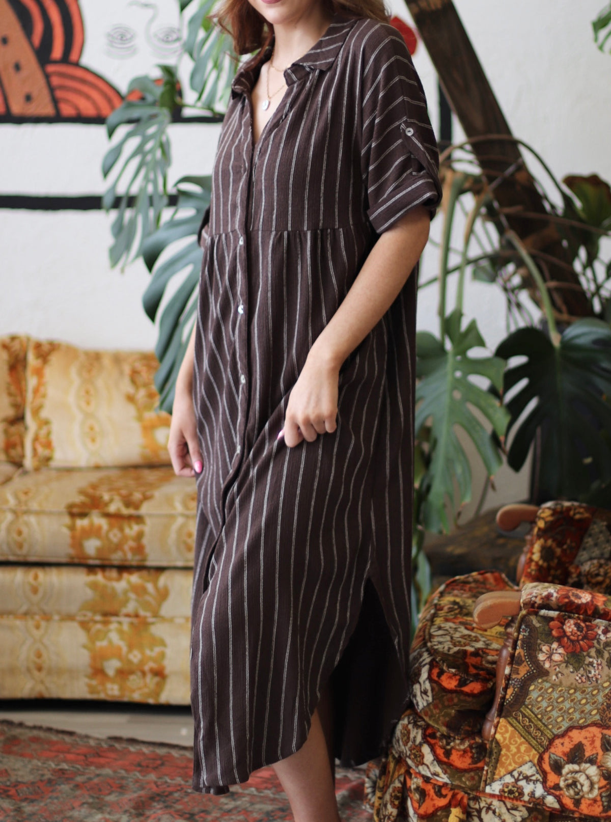 Wander Striped Dress in Brown
