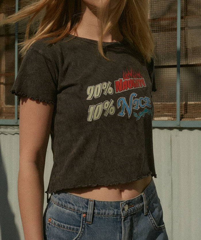90% Naughty 10% Nice Vintage-Wash Cropped Graphic Tee