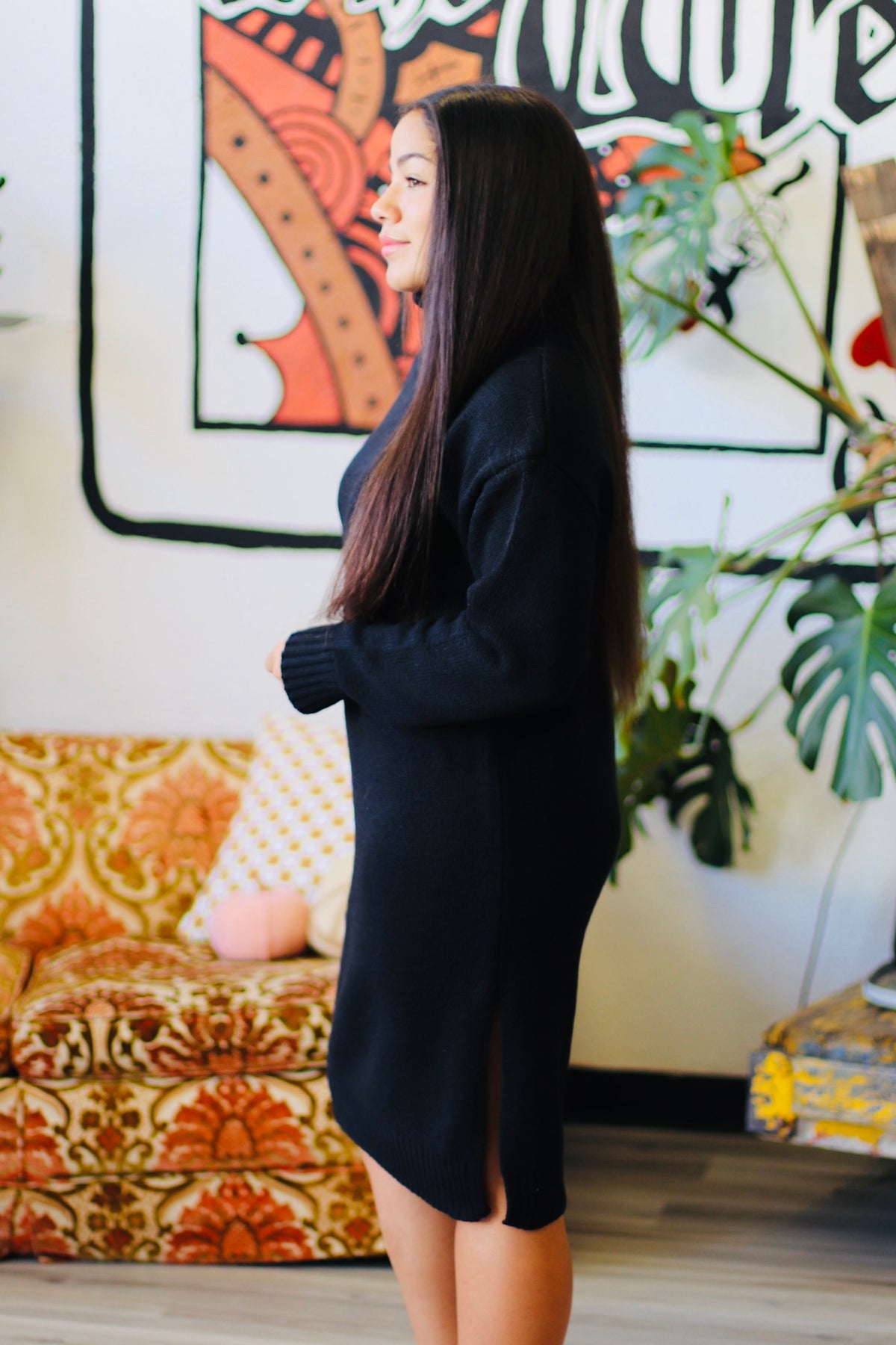 Turtle Neck Midi Dress + Black
