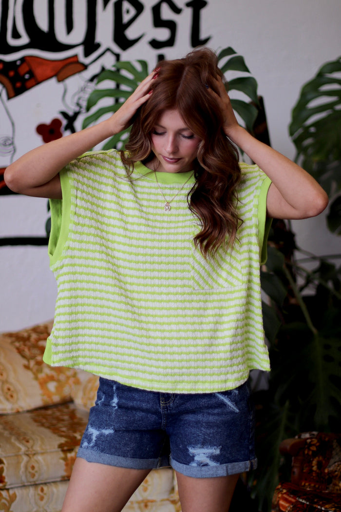 580 Friday Lime Striped Open Back Top