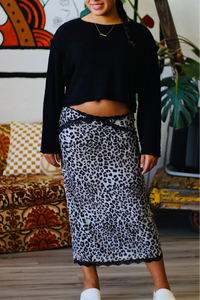 Leopard Pencil Skirt w/ Lace Trim