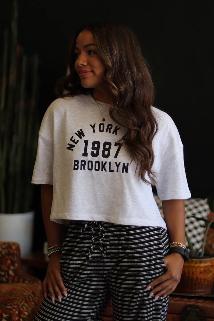 Heathered White Brooklyn Short Sleeve Sweatshirt