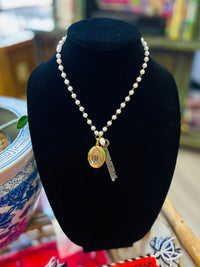 Oval Locket & Key Pearl Necklace