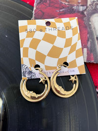 Moon Star 18K Gold Plated Hoop Earrings