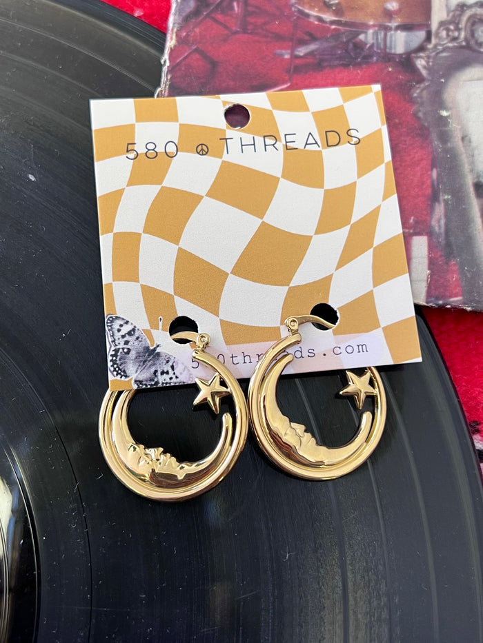 Moon Star 18K Gold Plated Hoop Earrings