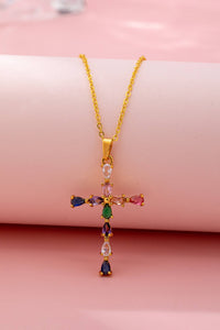 Rainbow Crystal Cross Pendant Necklace