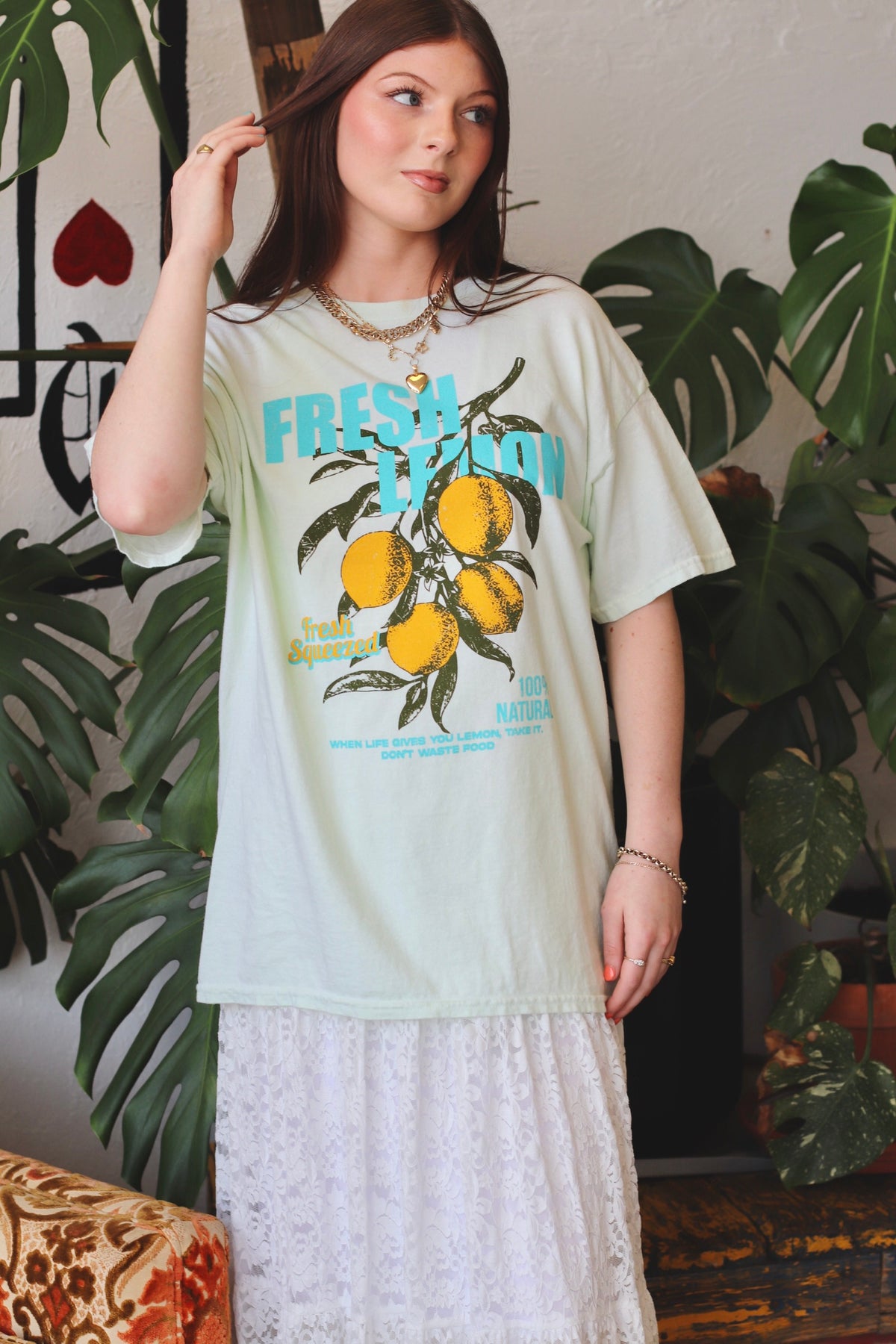 Lemon Graphic Tee in Mint