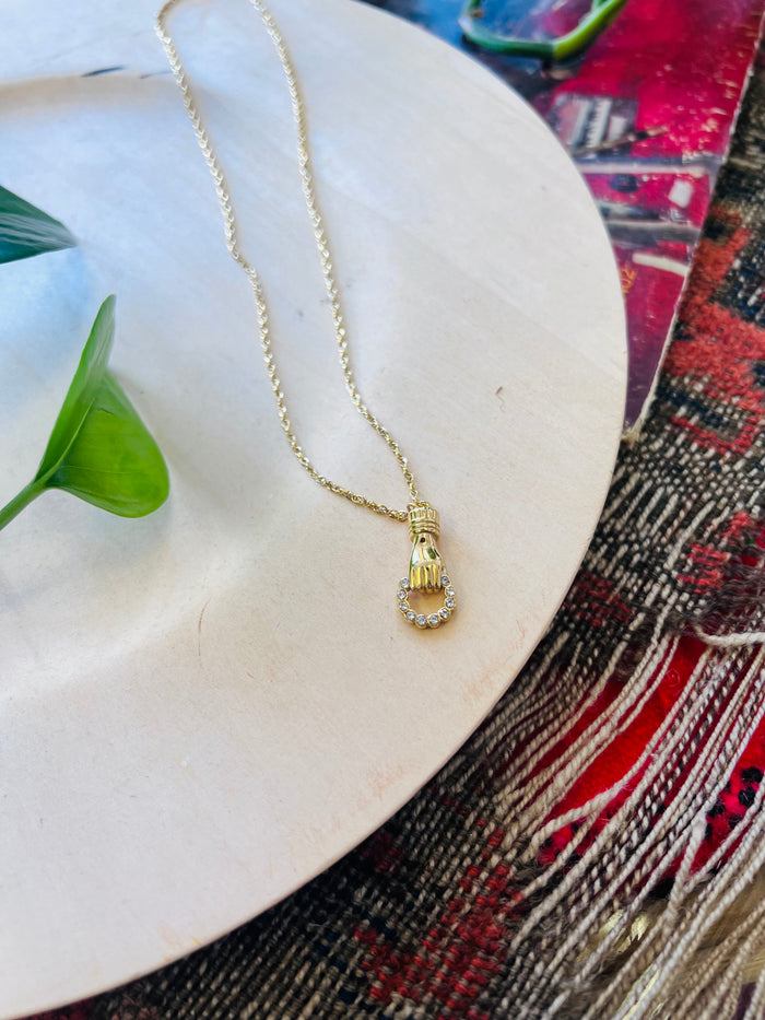 Drop Down Hand 18K GP Stainless Steel Necklace