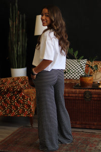 Black Striped Wide Leg Lounge Pants