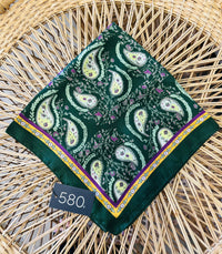 Dark Green Paisley Satin Square Scarf