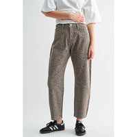 On The Prowl Leopard Barrel Leg Jeans