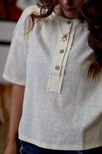 Lauren Yellow Striped Henley Tee
