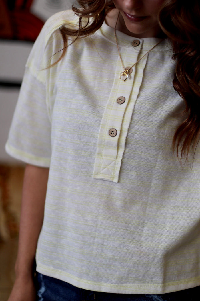 Lauren Yellow Striped Henley Tee