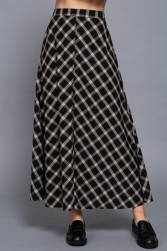 Moonlight Plaid Midi Skirt