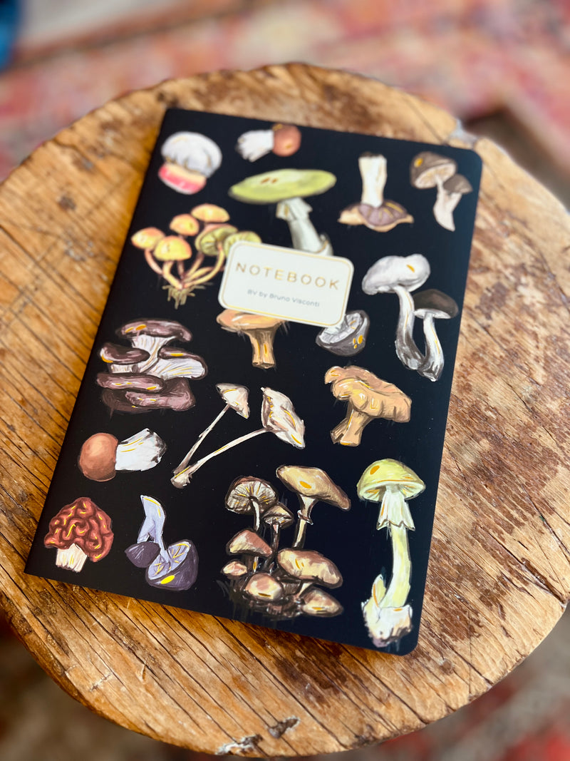 Mushrooms on Black Notebook