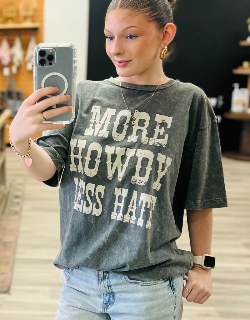 Mineral Wash Howdy Graphic Tee + Grey