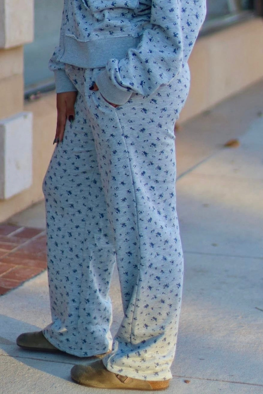 Rory Grey Floral Print Wide Leg Casual Pants
