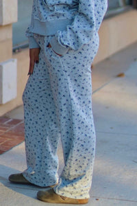 Rory Grey Floral Print Wide Leg Casual Pants