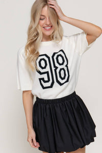 Mellie Short Sleeve 98 Sweater Top + White