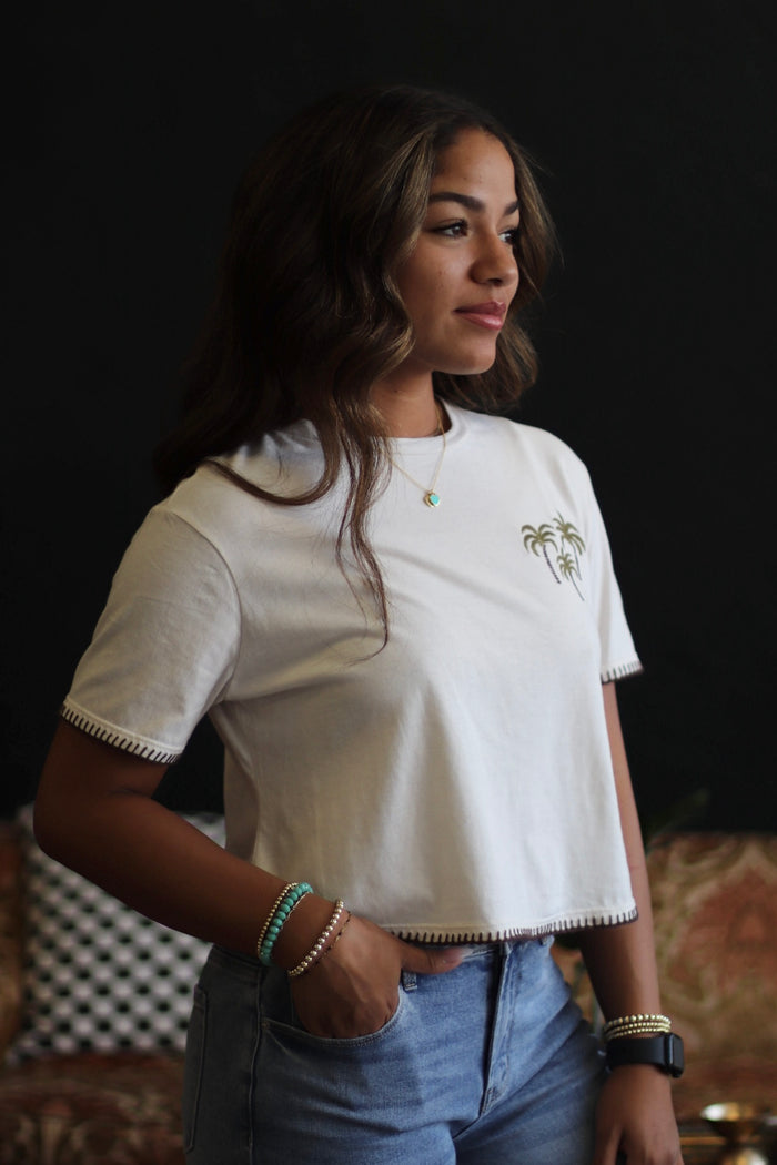 Palm Tree Embroidery Top