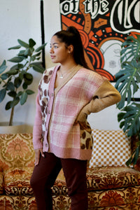 Leopard & Plaid Knit Sweater Cardigan
