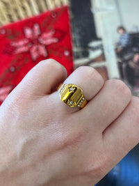 Inlaid CZ Flat Signet 18K Gold Plated Star Ring