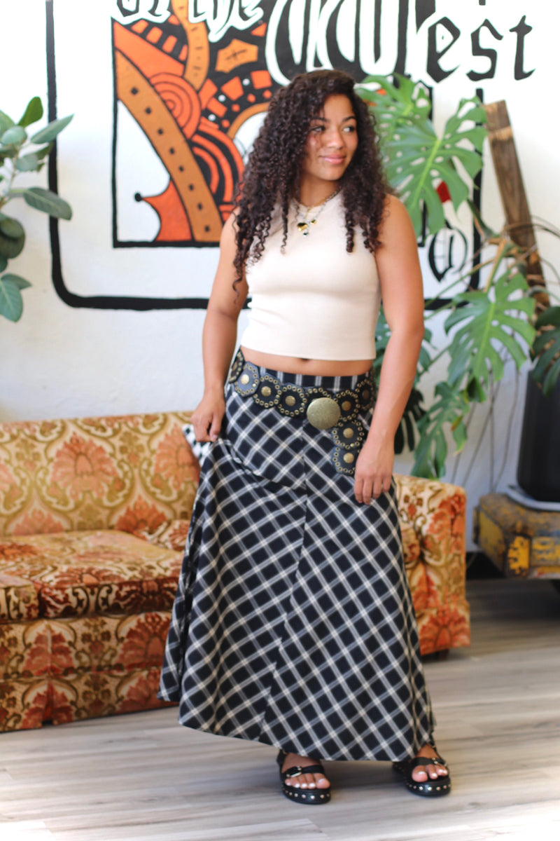 Moonlight Plaid Midi Skirt