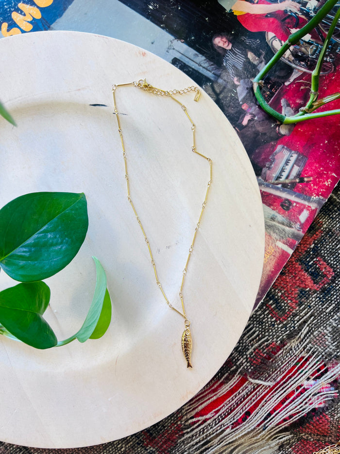 18K Gold Plated Stainless Steel Fish Charm Necklace