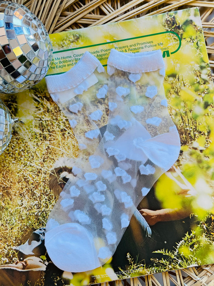 Cutie Heart Sheer Socks in White