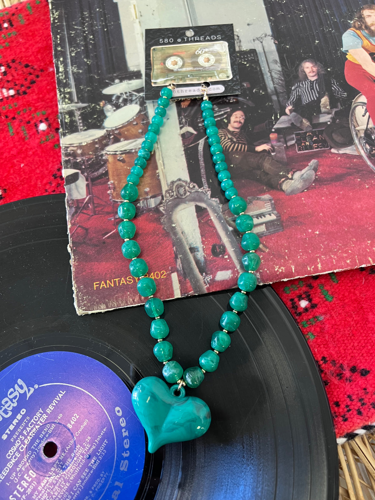 Chunky Green Beaded Heart Necklace