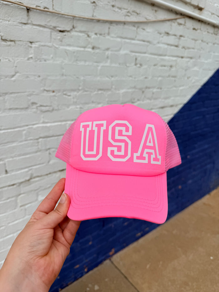 580 Trucker Hat +Hot Pink USA