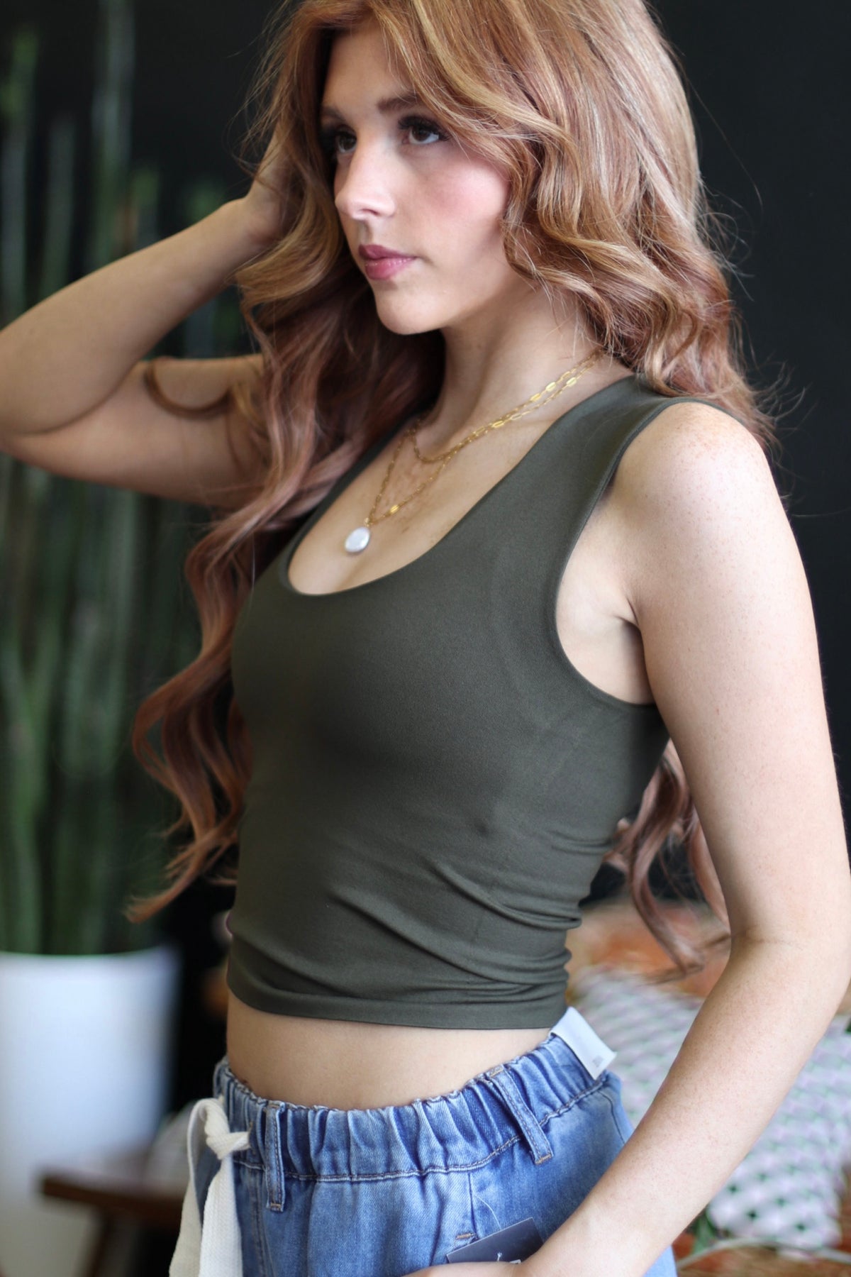 Seamless Crop Tank + Dark Olive