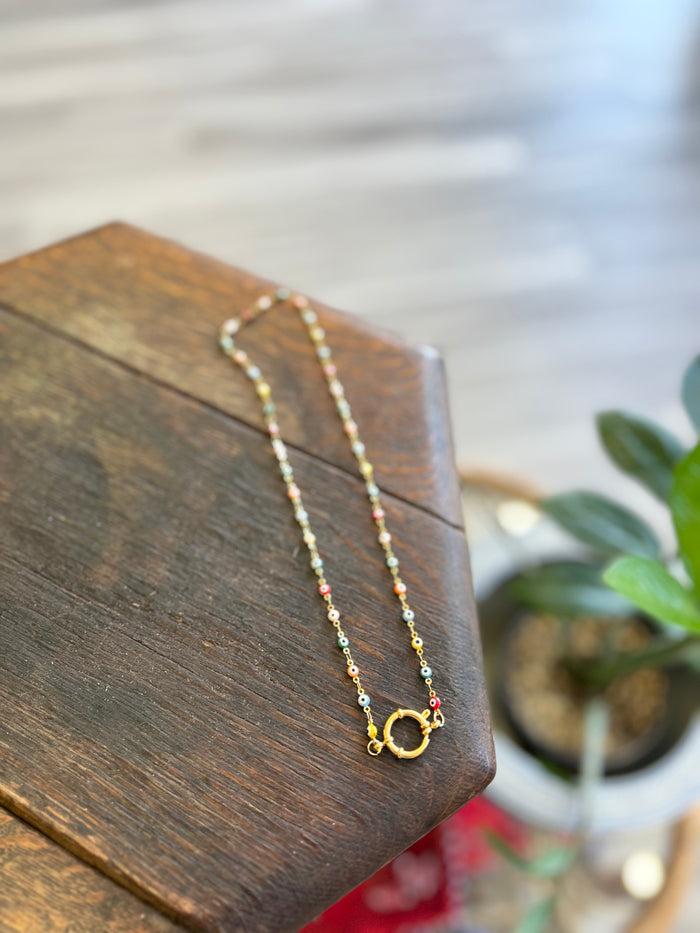 Colorful Enamel Eye 18K GP Necklace w/ Charm Holder