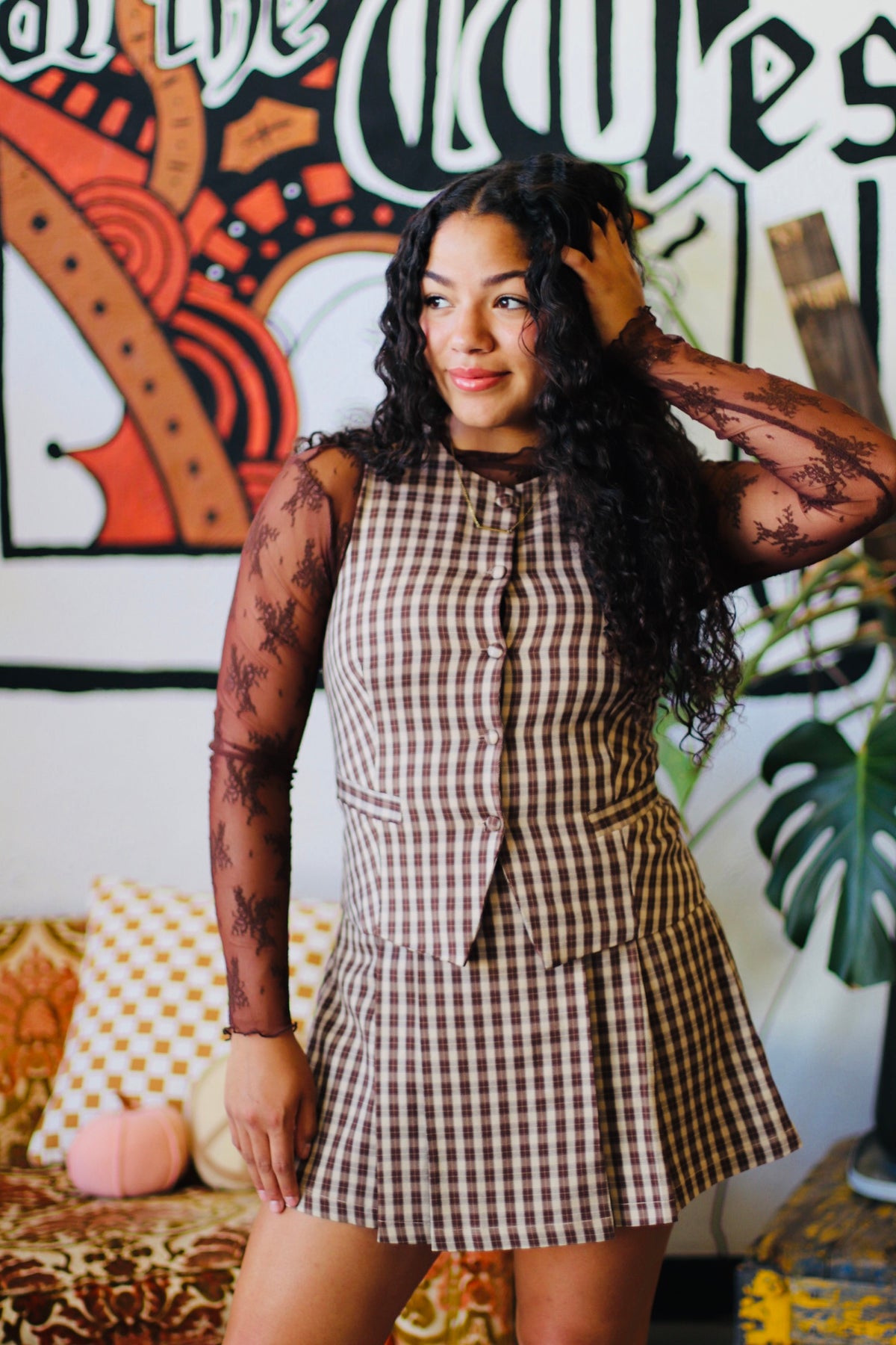 Plaid Button Down Vest Top