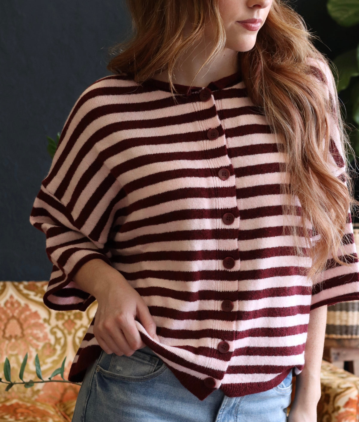 Makinly Burgundy Stripe Cardi