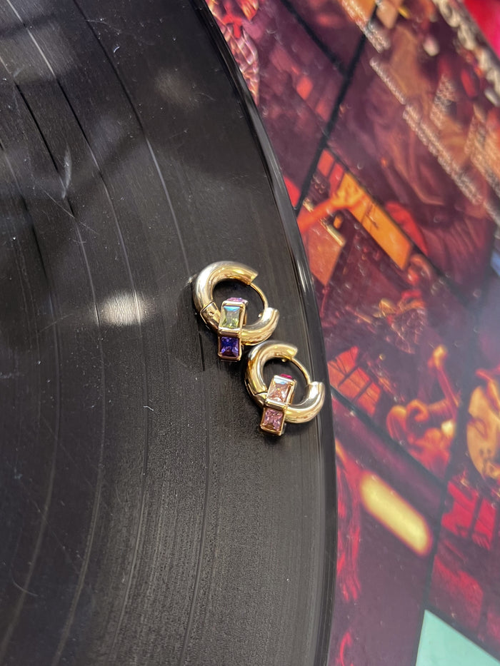 Zircon Inlaid 18K Gold Plated Huggie Earrings