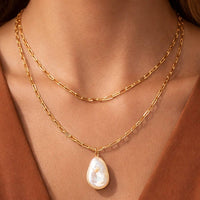 18K Gold Plated Stainless Steel Chain Freshwater Pearl Necklace