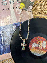 Multi-Colored Crystal Cross Necklace