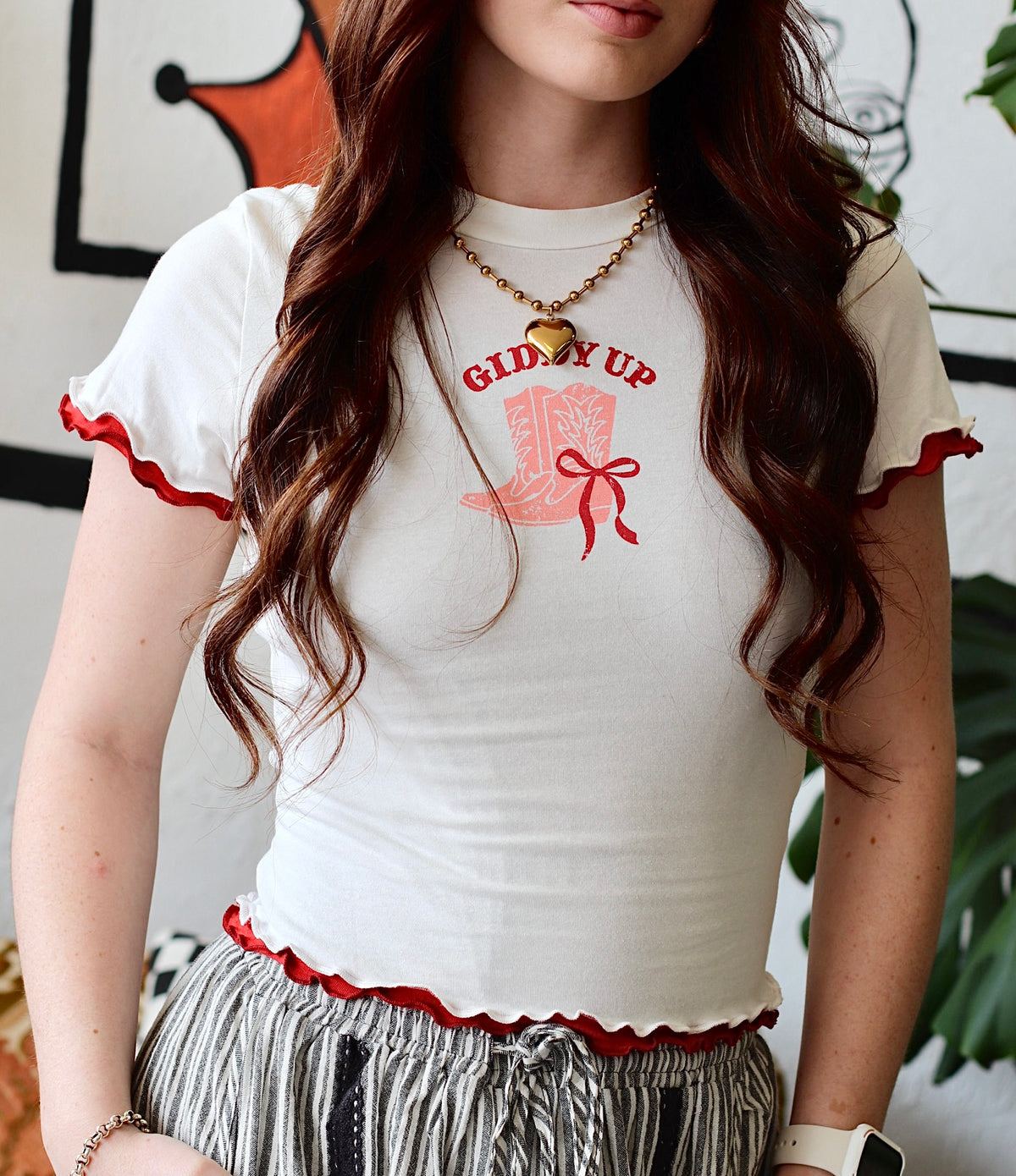 Giddy Up Ruffle Top in Ivory