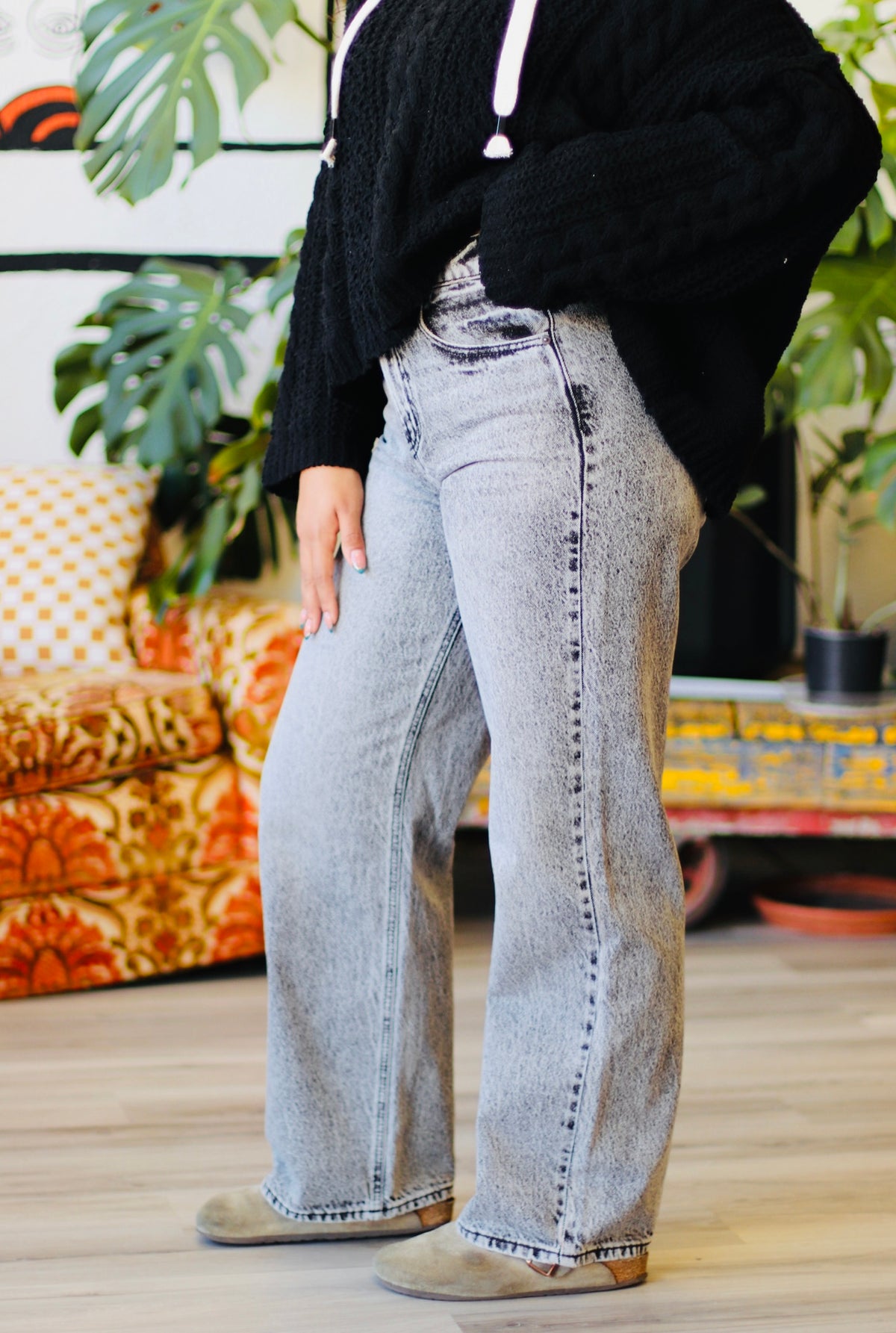Grunge Wide Leg Grey Jeans