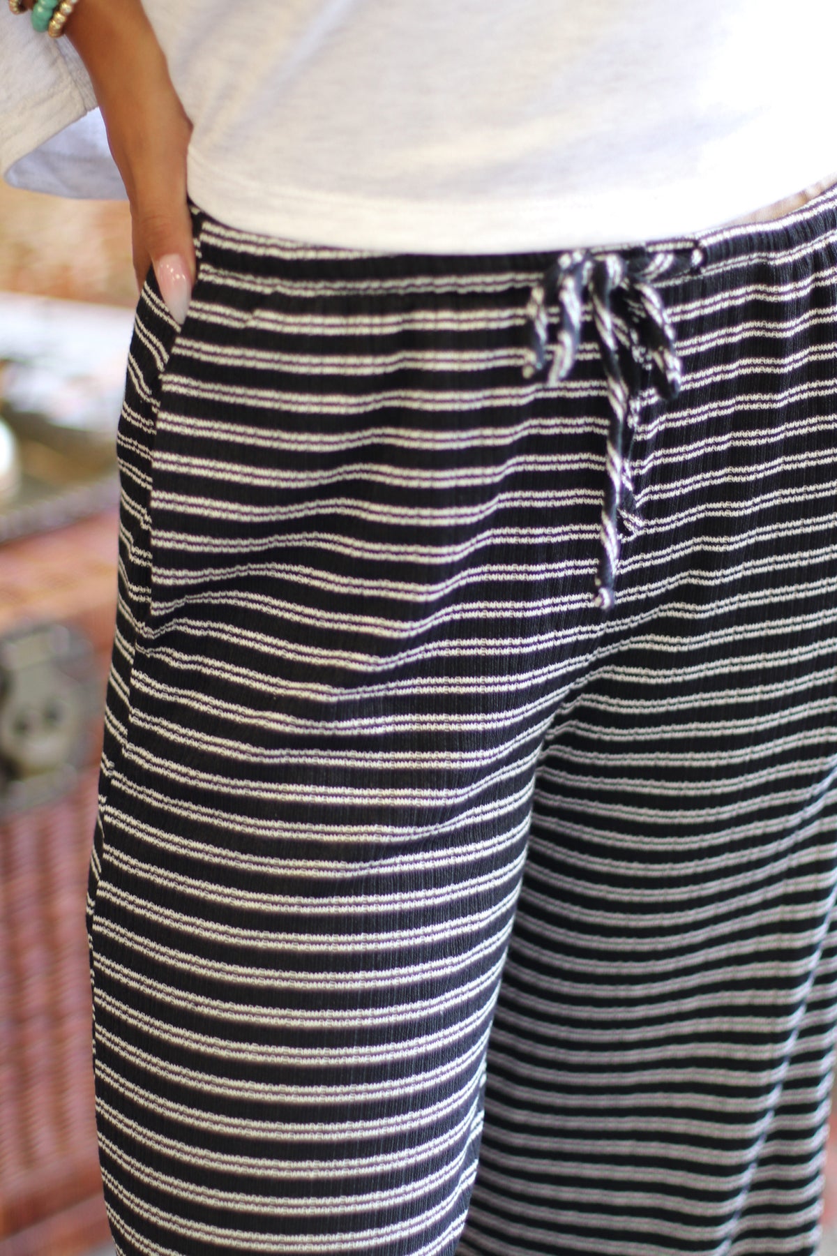Black Striped Wide Leg Lounge Pants