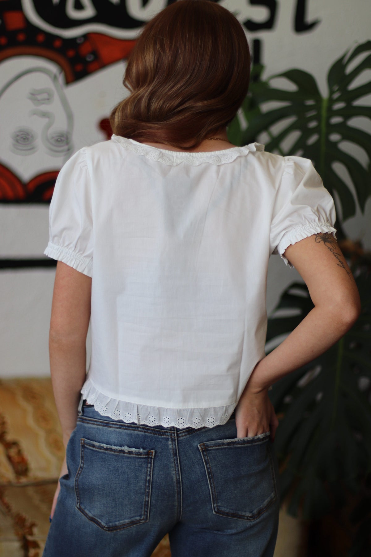 Bree White Short Sleeve Square Neck Blouse